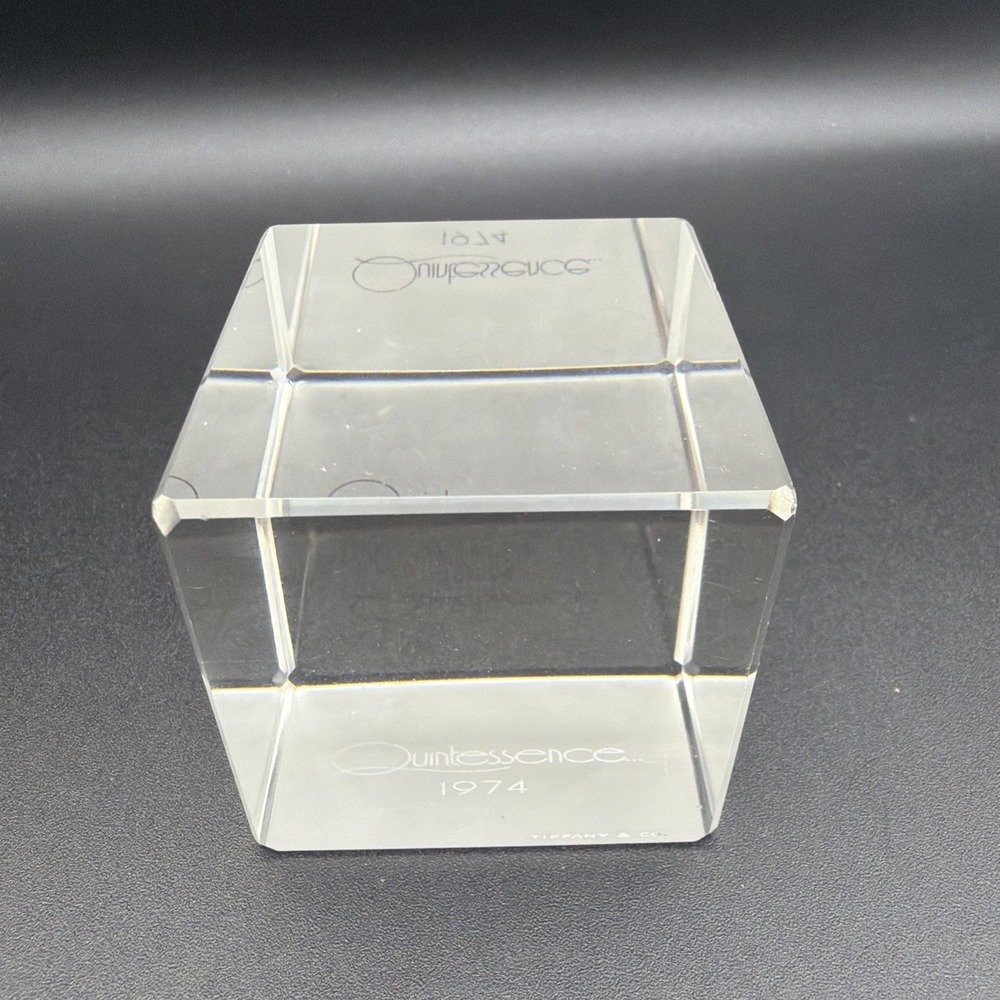 Tiffany & Co. Clear Glass Cube With Frosted Side 2.5x2.5x2.5 1974 Paperweight